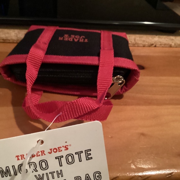 Trader Joe's Black and Red Micro Tote with Grocery Bag. NWT - Picture 2 of 2